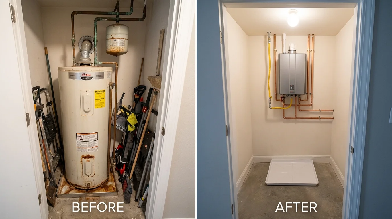 Tank water heater versus wall-mounted tankless unit comparison for Dundalk, MD homeowners